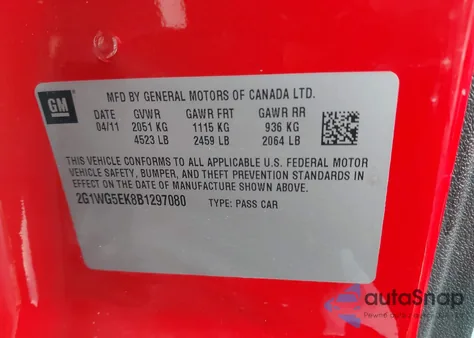 2011 Chevrolet Impala Lt z USA, uszkodzony, nr VIN 2G1WG5EK8B1297080